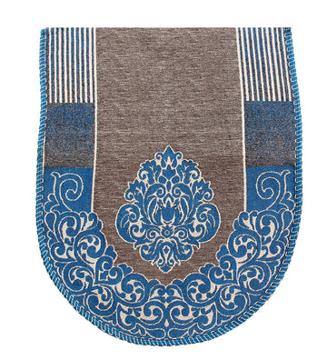 Nendle Damask Design Concept Sofa Set Covers 5 Seater with 80% Cotton & 20% Jute (Sky Blue, Pack of 6)